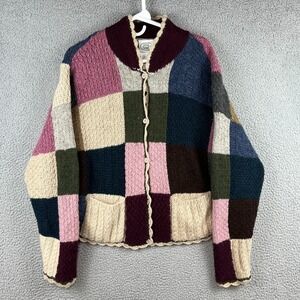 VTG Laura Ashley Knit Patchwork Cardigan Cottagecore Shetland Wool Sz L BOHO